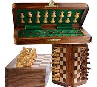 Chess Bazar - Magnetic Travel Pocket Chess Set - Staunton 10 X 10 Inch Folding Game Board Handmade in Fine Rosewood
