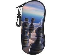 Chess Duel Noir Blanc Étui à lunettes Étui à lunettes portable souple avec clip de ceinture Zipper Sac de lunettes de soleil de voyage
