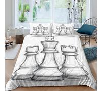 Chess Pieces Parure de Lit Entretien Facile Microfibre Hypoallergique 3 pièces Sketch Style de Art Linge de Lit avec 2 Taies d'oreiller Léger for Adulte Enfants Filles King（220x240cm）