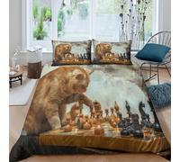 Chess-playing-cat Housse de Couette Ultra Douce Microfibre Hypoallergique 3 Pièces Vintage-style-painting Linge de Lit avec 2 x Taies d'oreiller Confortable for Hommes Enfants Single（140x200cm）