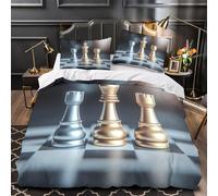 Chess Strategy Linge de Lit 3D Imprimée Microfibre Hypoallergique 3 Pièces Éclair Ultra Douce modern Board Game Housse de Couette Ultra Douce Entretien Facile for Hommes Enfants Single（135x200cm）