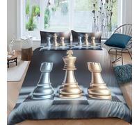 Chess strategy Parure de Lit Microfibre Hypoallergique 3 pièces Imprimé en 3D Confortable Moderne board game design Housse de Couette avec 2 Taies d'oreiller Super Douce for Enfant Double（200x200cm）