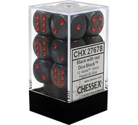 Chessex 16 mm d6 avec pips Dice Blocks (12 Dice) - Velours Noir avec Rouge