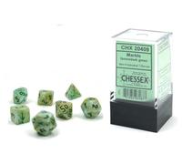 Chessex CHX20409 Jeu de dés polyédriques en Plastique Vert marbré de 10 mm - Donjons et Dragons D&D DND TTRPG - Comprend 7 dés - D4 D6 D8 D10 D12 D20 D%