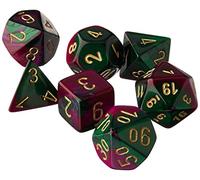 Chessex Dice: CHX26434 Set d'écrous Gemini : Green-Purple/Gold (7)