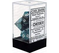 Chessex Dice: CHX26456 Set d'écrous Gemini : Steel-Teal/Blanc (7)