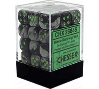 Chessex Dice: CHX26845 D6 12mm Gemini Black-Grey/Green (36)
