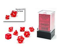 Chessex Dice Set de dés polyédriques en plastique translucide rouge/blanc 10 mm - Dés Dés & Donjons & Dragons D&D DND TTRPG - Comprend 7 dés - D4 D6 D8 D10 D12 D20 D% CHX20374