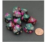 Chessex Dice Sets Gemini Green Purple with Gold - Ten Sided Die d10 Set (10) G