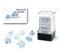 Chessex Jeu de dés Borealis polyédriques lumineux bleu clair de 10 mm - Donjons et Dragons D&D DND TTRPG - Comprend 7 dés - D4 D6 D8 D10 D12 D20 D% (CHX20581)