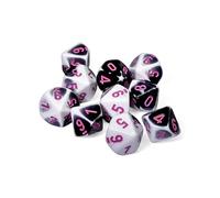 Chessex Lot de 10 dés Gémeaux noirs et blancs avec chiffres roses D10 16 mm
