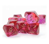 Chessex Lot de 10 dés Gémeaux rouges et violets translucides avec chiffres dorés D10 16 mm