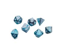 Chessex Lot de 7 mini dés Gémeaux en acier et bleu sarcelle avec chiffres de couleur blanche 10 mm