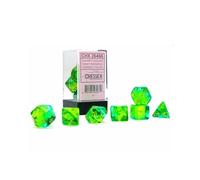 Chessex Lot de dés - Gémeaux 16 mm : vert translucide, bleu sarcelle/jaune - Donjons et dragons D&D DND TTRPG - Comprend 7 dés - D4 D6 D8 D10 D12 D20 D%