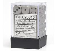 Chessex Opaque 12 mm d6 avec pips Dice Blocks (36 Dice) - Gris W/Noir