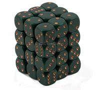 Chessex Opaque 12 mm d6 avec pips Dice Blocks (36 Dice) - Vert poussiéreux avec Or