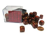 Chessex Scarab 27814 Bloc de dés D6 12 mm (36 dés) - Écarlate avec picots dorés
