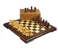 Chessgammon Jeu d'échecs traditionnel pour adultes en bois de noyer fabriqué à la main « Helena » avec incrustations mère de perle 43,2 cm - 2654W