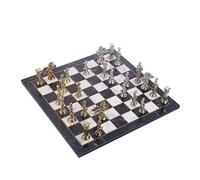 CHESSLANDTR Jeu d'échecs mythologiques en métal pour adultes, pièces faites à la main et échiquier en bois motif marbre King 9,75 cm