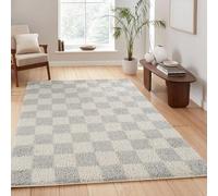 Chester Tapis à Poils Longs Moderne - Design Contemporain à Carreaux - Poils en Peluche de 30 mm avec Envers en Jute - Tapis de Couloir d'intérieur - Gris, 160 x 230 cm