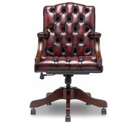 Chesterfield Gainsborough Fauteuil de bureau pivotant en cuir rouge sang de bœuf antique | Chaise de bureau faite à la main avec dossier touffeté, cadre en acajou massif et pivotant à 360°