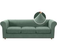 Chesterfield Housse de canapé élastique 3 places, vert militaire, avec 3 housses de coussin séparées, protection antidérapante en élasthanne pour meubles de salon