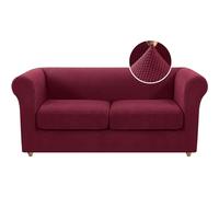 Chesterfield Housse de canapé extensible en tissu épais avec housses de coussin séparées pour meubles de salon 2 places Bordeaux Protection élégante et mise à niveau élégante