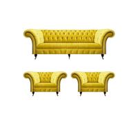 Chesterfield Jaune Ensemble de canapés 3 pièces textile Tissu Meuble rembourré Fauteuil Nouveau meuble