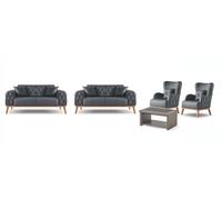 Chesterfield noir bureau ensemble noble 2x 2 places table basse