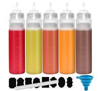 Chetexus Lot de 10 bouteilles à condiments compressibles de 500 ml, distributeurs de sauce en plastique avec mesures pour ketchup, barbecue, sauces, sirop, vinaigrettes