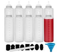 Chetexus Lot de 10 bouteilles compressibles de 1 000 ml en plastique avec mesures pour ketchup, barbecue, sauces, sirop, vinaigrettes