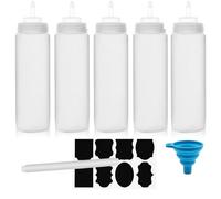Chetexus Lot de 5 bouteilles compressibles en plastique avec mesures pour ketchup, barbecue, sauces, sirop, vinaigrettes, 240 ml