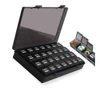 Chetexus Pilulier mensuel pour 28 jours organisé par semaine, 1 mois et 4 semaines avec récipient anti-poussière pour contenir des vitamines, des suppléments, des huiles de poisson pour voyage (noir)