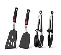 CheurYae Lot de 4 spatules en silicone avec pinces de cuisine, ustensiles de cuisine antiadhésifs, résistants à la chaleur, pour cuire des tranches de poisson, retourner, pâtes, steak, service, crêpes