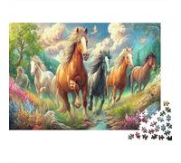 Cheval 1000 Pièces Amusants PuzzleChevals Rainbow Meadow pour Adultes Jeu D'Intelligence Difficile EtStimulant Créativité Et CommeCadeau52x38cm/1000pcs