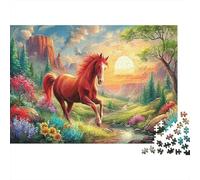 Cheval 1000 Pièces Aquarelle Puzzle Red Cheval Sunset Stream pour Adultes De Jeu pour Adultes Parfaitpourla Détente Paysagedes QuatreSaisons 52x38cm/1000pcs
