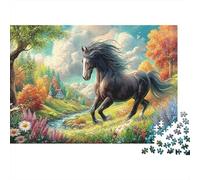 Cheval 1000 Pièces PuzzleBlack Cheval Stream Meadow pour Adultes De Jeu pour Adultes Difficile EtStimulant Créativité Et CommeCadeau52x38cm/1000pcs