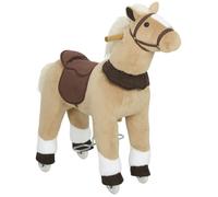 Cheval à bascule - animal à bascule - AIYAPLAY - sur roulettes, avec selle et harnais - peluche courte - 70 x 28 x 80 cm - marron