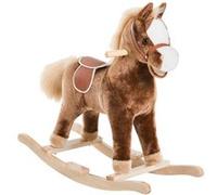 Cheval à bascule cheval de cowboy selle grand confort peluche courte douce bois peuplier brun blanc