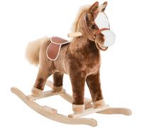 Cheval à bascule cheval de cowboy selle grand confort peluche courte douce bois peuplier brun blanc