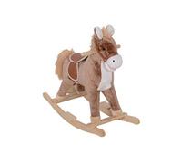 HOMCOM Cheval à Bascule Selle Grand Confort pour Enfants 36+Mois Marron | Cheval de Cowboy, Peluche Courte Douce, Bois Peuplier, Charge 40 Kg