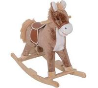 Cheval à bascule cheval de cowboy selle grand confort peluche courte douce bois peuplier marron Marron G