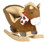 Cheval à bascule cowboy siège grand confort intégré avec ceinture bandanas effet sonore bois peluche marron