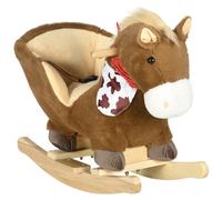 Cheval à bascule cowboy siège grand confort intégré avec ceinture bandanas effet sonore bois peluche marron