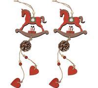Cheval à bascule décoratif en bois, décoration à suspendre Noël, rouge 37cm, set de 2