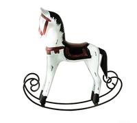 Cheval à bascule en bois fabriqué à la main avec un look vintage vieilli pour décoration de Noël et usage domestique rustique (rouge)