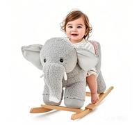 Cheval à bascule en peluche - Éléphant d'équitation avec structure en bois et ceinture de sécurité pour enfants de 18 à 36 mois