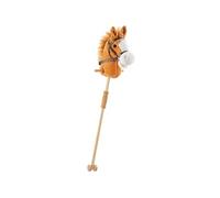 Cheval à bascule enfant en bois marron roulettes housse peluche douce 103 cm