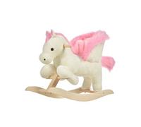 HOMCOM Cheval à Bascule Fonction Musicale Selle Grand Confort Peluche Courte Douce pour Enfants 18-36 Mois Bois peuplier Blanc et Rose dim. 70L x 28l x 57H cm