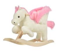 HOMCOM Cheval à Bascule Fonction Musicale Selle Grand Confort Peluche Courte Douce Bois peuplier Blanc et Rose dim. 70L x 28l x 57H cm